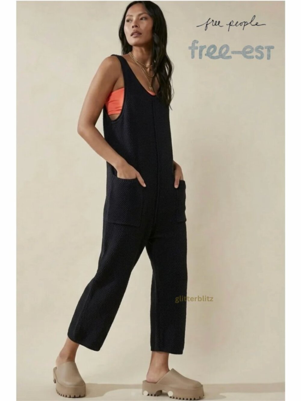Free People Hailee Sweater Jumper Onesie - Black